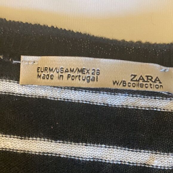 Zara Black & White Striped Long Sleeve Top with Lace Band on Sleeve. Size Small. - Picture 4 of 6